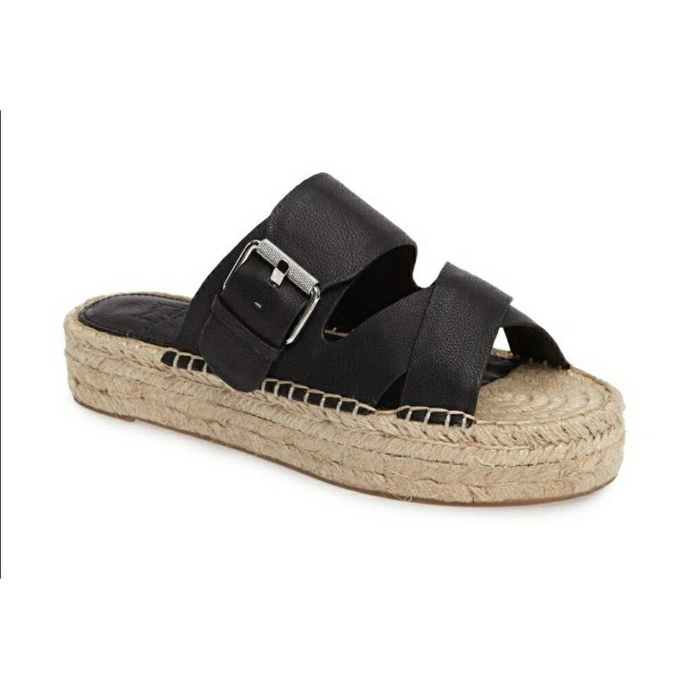 Marc Fisher Venita Leather Twine Platform Espadrille Slide Sandals Sz. 11